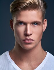 closeup portrait of a young white man with clean skin