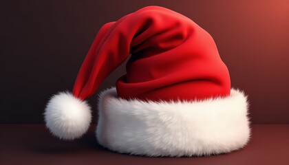 Poster - Festive Red Santa Hat with White Fur Trim on Suitable Background - Christmas Holiday Decoration