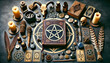 © Svetlana Kolpakova - Vintage Occult Ritual Setup with Pentagram, Candles, and Mystical Artifacts