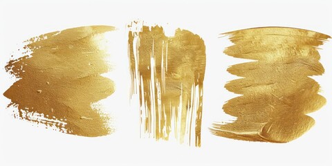 Wall Mural - set of three different gold paint brush stroke element graphic on white background