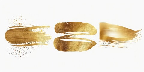 Wall Mural - set of three different gold paint brush stroke element graphic on white background