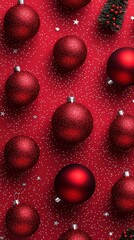 Wall Mural - Red Christmas Baubles on Red Background