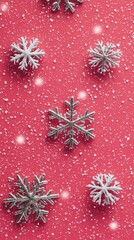 Canvas Print - Silver snowflakes on red background