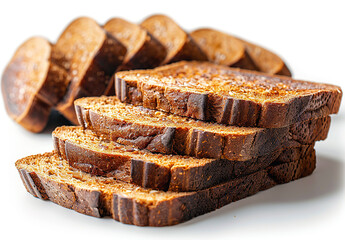 Sliced whole grain bread on a white background