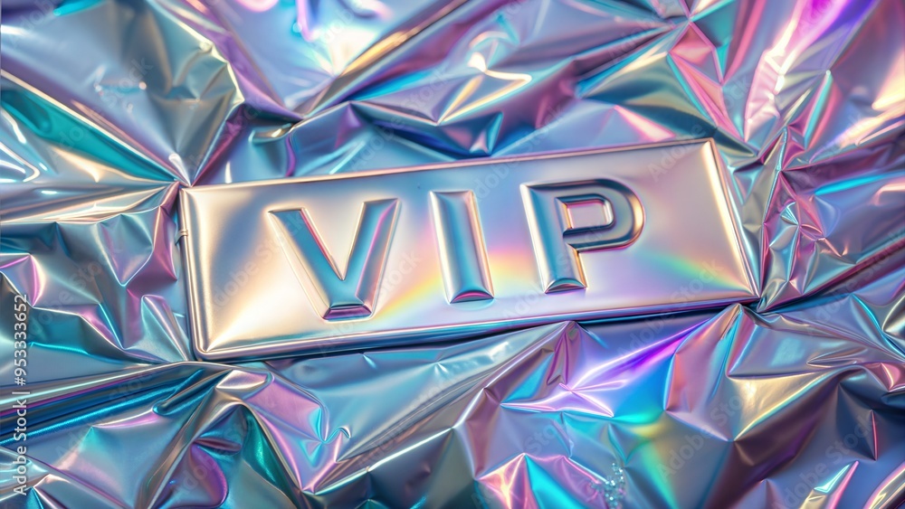 Metallic VIP Sign on Holographic Crinkled Surface Reflecting Rainbow ...