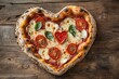 © alphaspirit - Heart shaped pizza with tomatoes and basil on wooden table
