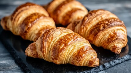 Wall Mural - Isolated croissants on a glass display.