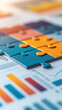 © Wonderful Studio - Business strategy puzzle pieces interlocking with graphs and charts, corporate planning concept
