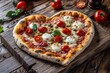 © alphaspirit - Heart shaped pizza with tomatoes and mozzarella on wooden table