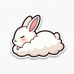 Wall Mural - Cute Cartoon Bunny Sleeping on a Cloud