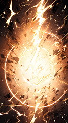 Wall Mural - a stream of yellow lightning strikes straight from top to bottom. anime style