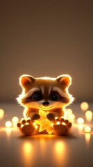 Canvas Print - Cute Raccoon Holding a Glowing Leaf