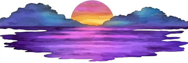 Watercolor Sunset Over Water