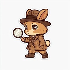 Wall Mural - Cute Bunny Detective with Magnifying Glass Cartoon Illustration