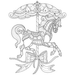 Wall Mural - Carousel hand drawn for adult coloring book