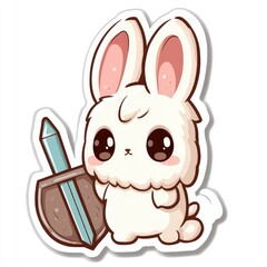 Sticker - Cute Bunny Warrior with Sword and Shield