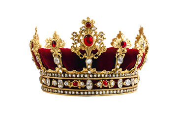 Golden crown with jewels isolated on white. Royal symbol of UK monarchy