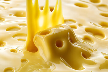 Wall Mural - Closeup of melted cheese stretching and dripping rich golden texture 