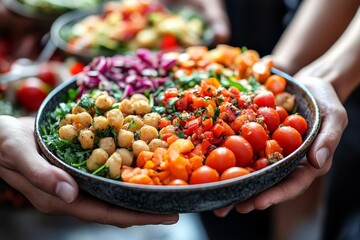 People Holding Bowl With Salad, Generative AI