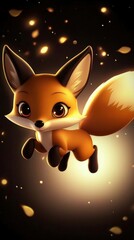 Wall Mural - Cute Cartoon Fox Jumping in the Night