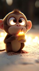 Poster - Cute Cartoon Monkey Holding a Yellow Fruit