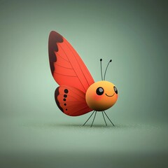 Sticker - Cute Cartoon Butterfly with Big Eyes and a Smile