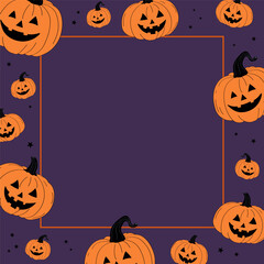 Sticker - Background for Halloween holiday template for text . Hand drawn autumn vector card with pumpkins lanterns. Design element for branding, poster, flyer, wrapping, web.