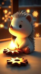 Wall Mural - Cute Hedgehog Holding a Candle