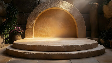 Poster - Stone archway with a light shining through.