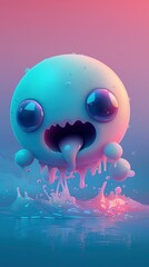 Canvas Print - Cute Gooey Blob Character With Big Eyes and Tongue Drooling