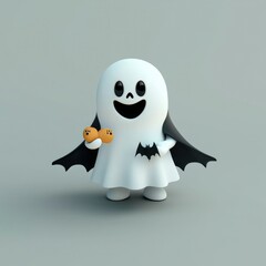 Wall Mural - Cute Cartoon Ghost Holding Spooky Treats for Halloween