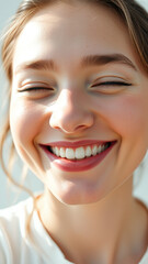 Canvas Print - Close Up Of A Woman Smiling With Her Eyes Closed