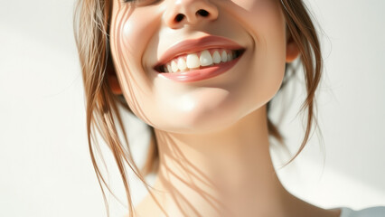 Sticker - Close up of a woman's smiling face with perfect teeth