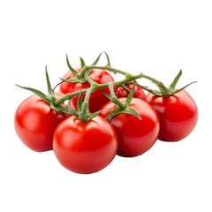 A cluster of ripe red tomatoes on green vines against a transparent background, showcasing their beauty and freshness, bunch of tomatoes on transparent background