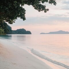 Sticker - Tropical Beach Sunset with Calm Ocean and White Sand