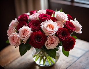 romantic valentine’s bouquet featuring red and pink roses expressing love and affection, perfect for