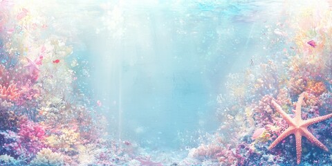 Poster - Underwater Coral Reef with Starfish and Fish