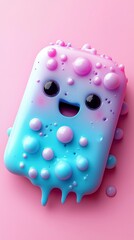 Sticker - Cute Gooey Cartoon Character with Blue and Pink Bubbles