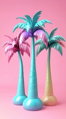 Poster - Three Pastel Palm Trees on Pink Background