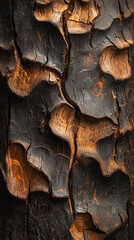 Wall Mural - Nature's Canvas: A Close-Up of Textured Bark, Deep Ridges and Shadows Tell a Story of Time and Resilience.