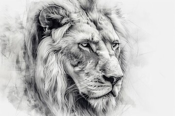 Wall Mural - A classic illustration of a majestic lion rendered in grayscale tones