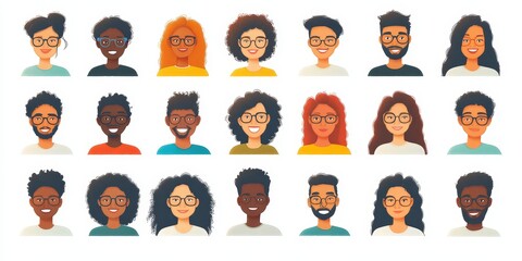 Wall Mural - Set of various people avatars illustration. Multiethnic user portraits. Different human face icons. Male and female characters. Smiling men and women, Generative AI