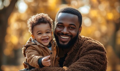 Father and son having fun playing in the park, Generative AI