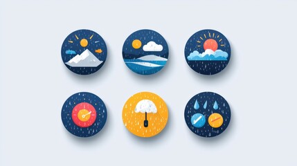 Weather App Flat Vector Icon Set with Rain, Snow, and Hail - Meteorology Symbols for Precipitation Forecasting