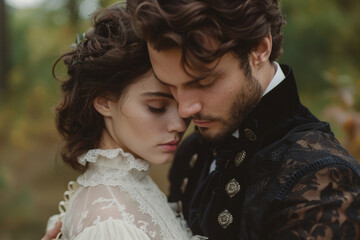 Romantic couple wearing gothic fashion