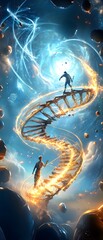 Wall Mural - Two Figures Walk on Spiral Staircase in Celestial Realm.