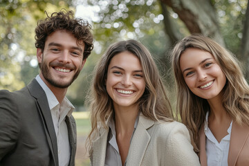 portrait of a happy group of people in the park