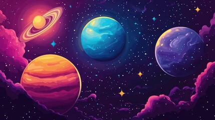 Digital Abstract Outer Space Background with Pixelated Planets and Copy Space for Text