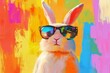 © Rattana - Hip Bunny in Shades on Vibrant Backdrop - Fun Cartoon Illustration with Generative AI Touch