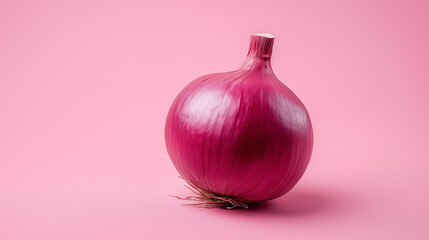 Sticker - red onion on a pink  background